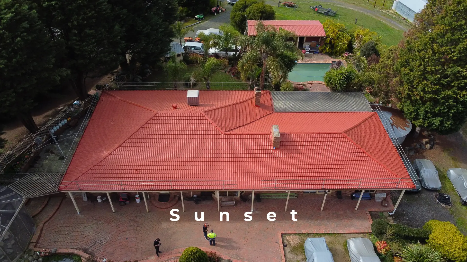 Red tiled roof Melbourne house, possible roof repair or restoration.
